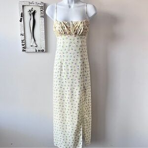 H&M Fairy Cottagecore Feminine Purple Floral Print Yellow Maxi Dress Size S